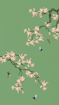 中式玉蘭花鳥圖