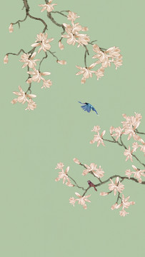中式玉蘭花鳥畫
