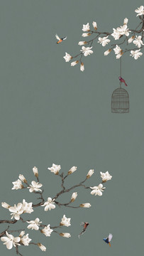 玉蘭花鳥(niǎo)背景墻