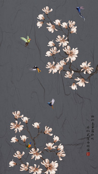 玉蘭花鳥(niǎo)背景墻