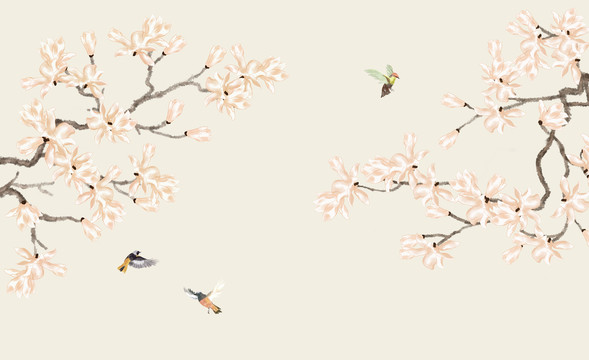 玉蘭花鳥裝飾畫