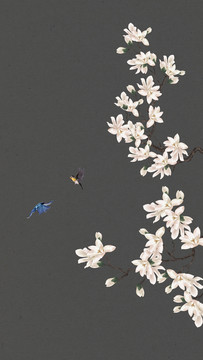 水墨玉蘭花鳥圖