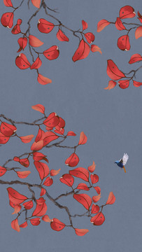 紅葉花鳥圖