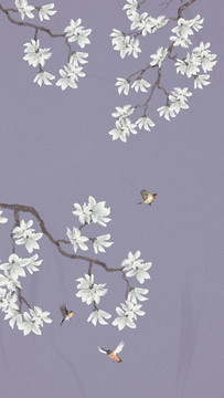 中式玉蘭花鳥壁紙