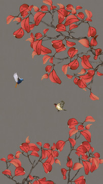 紅葉花鳥圖