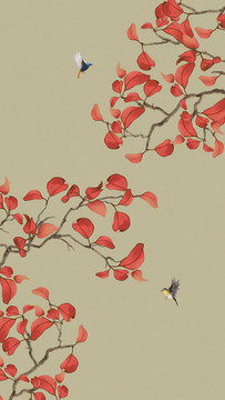 紅葉花鳥(niǎo)圖