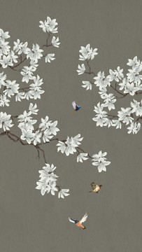 新中式玉蘭花鳥