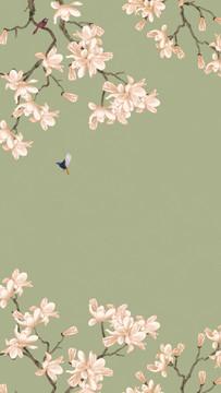 手繪玉蘭花鳥(niǎo)圖