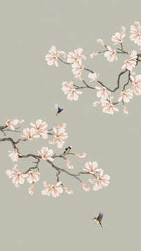 玉蘭花鳥(niǎo)裝飾畫(huà)