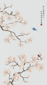 玉蘭花鳥圖