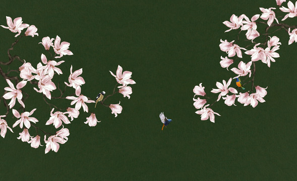 玉蘭花鳥背景墻