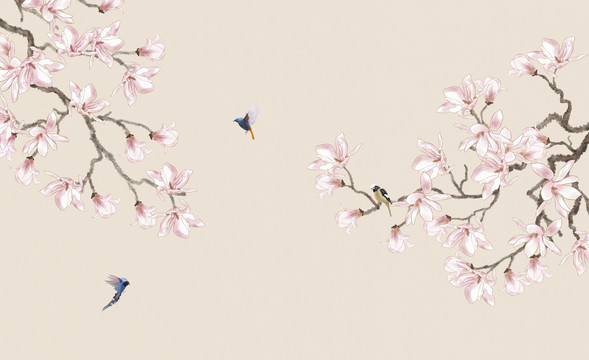 新中式玉蘭花鳥