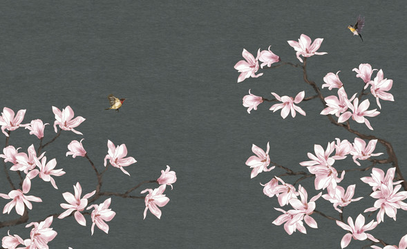 玉蘭花鳥背景墻