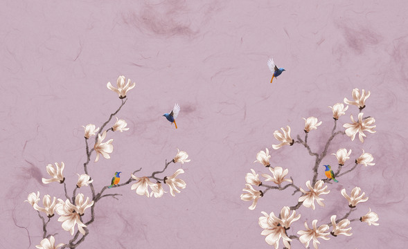 玉蘭花鳥(niǎo)裝飾畫(huà)