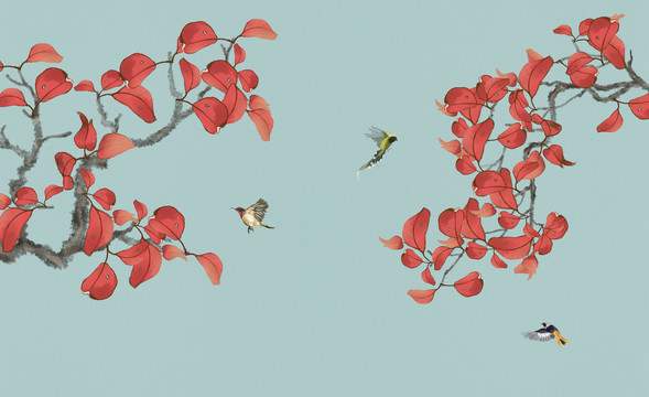 紅葉花鳥(niǎo)圖