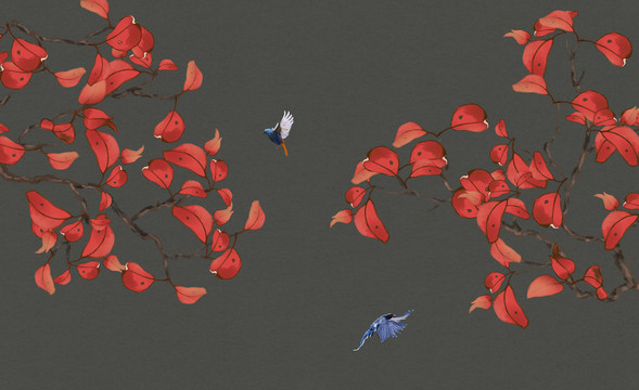 紅葉花鳥圖