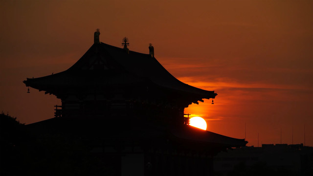 寺庙佛寺日落夕阳古建筑