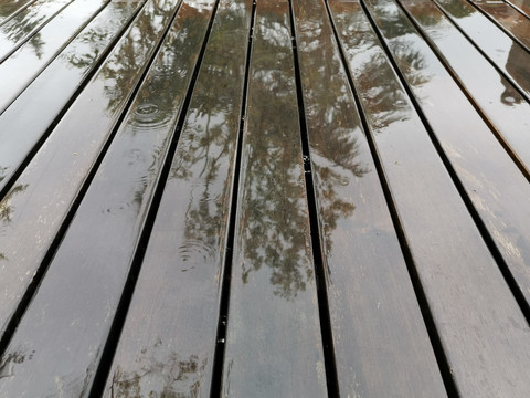 雨天防腐木栈道