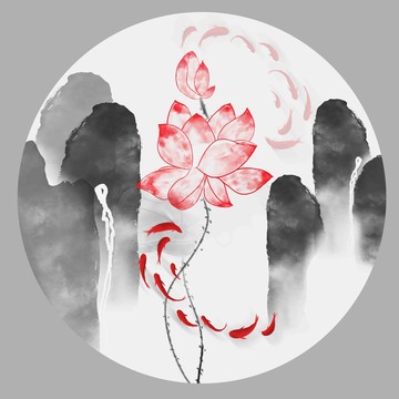 新中式水墨魚(yú)荷花裝飾畫(huà)