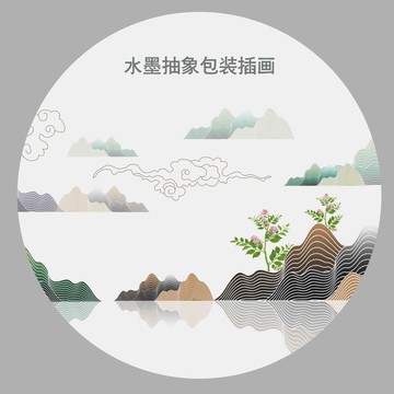 线条山水挂画