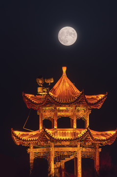 中秋节元宵节中式建筑月亮
