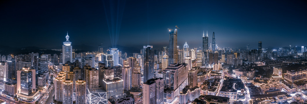 深圳罗湖区城市夜景航拍灯光秀