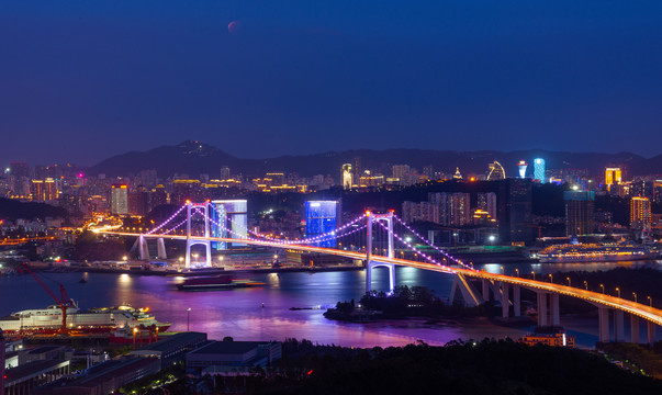 海边城市夜景厦门海岛风光灯光