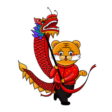 虎年舞龍白背景主體