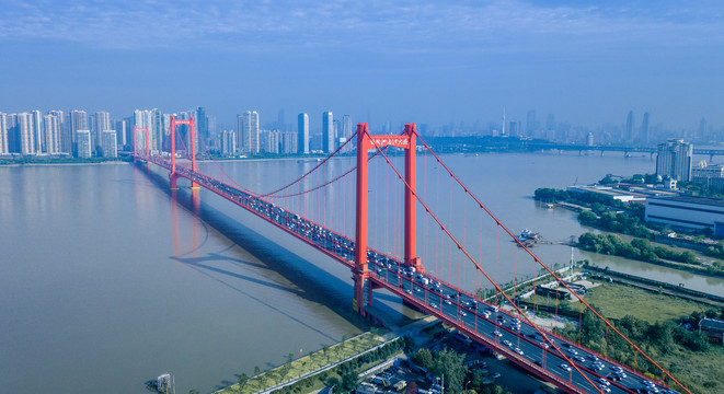 武汉鹦鹉洲大桥航拍全景