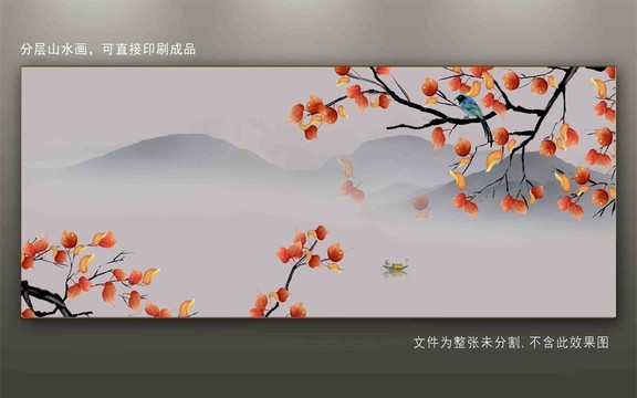 水墨花鳥背景墻