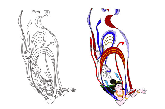 飞天仙女线稿加上色