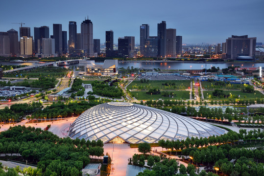 天津于家堡滨海站城市风光夜景