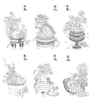 国风插画24节气春季线稿合集