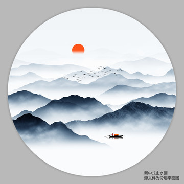 圆形禅意山水画