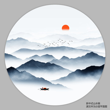 圆形意境山水画