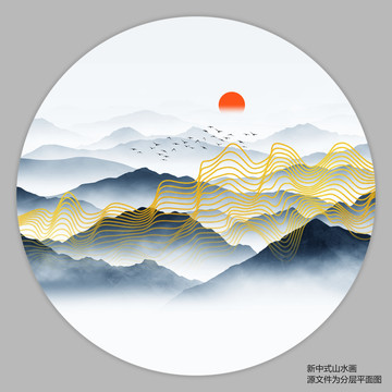 禅意线条山水画