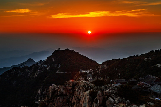 山东泰山日落