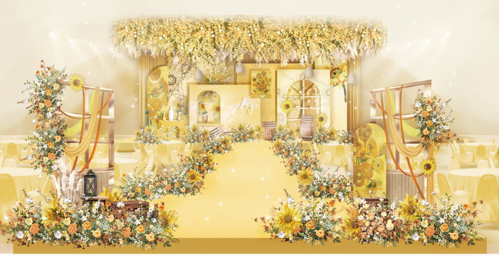 明黄色向日葵主题婚礼效果图