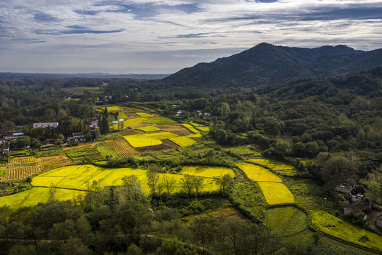 鸟瞰山村秋色