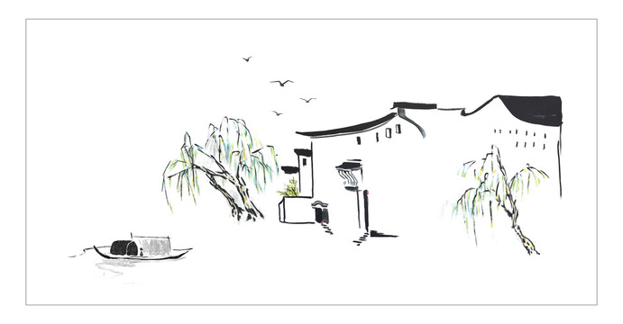 江南春水墨畫