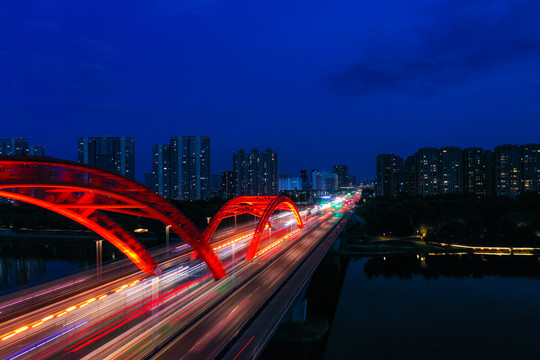 长青大桥夜景车流