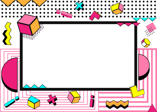 孟菲斯几何风格粉色背景边框