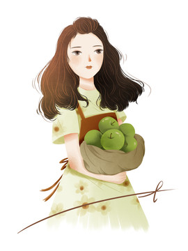人物少女手繪蘋果