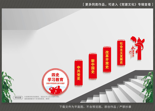 四史學(xué)習(xí)樓梯黨建展板