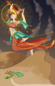 敦煌飛天仙女反彈琵琶
