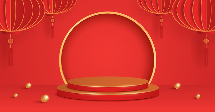 農(nóng)歷春節(jié)金紅色主題立體場景