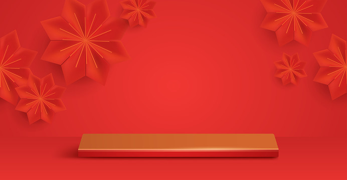 農(nóng)歷春節(jié)金紅色主題立體場景