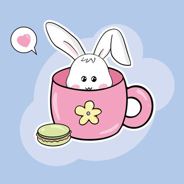 杯子兔插畫