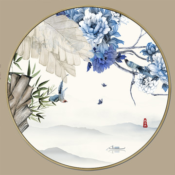 新中式花鳥(niǎo)山水圖
