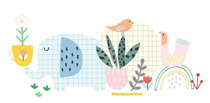 大象小鳥彩虹花盆可愛